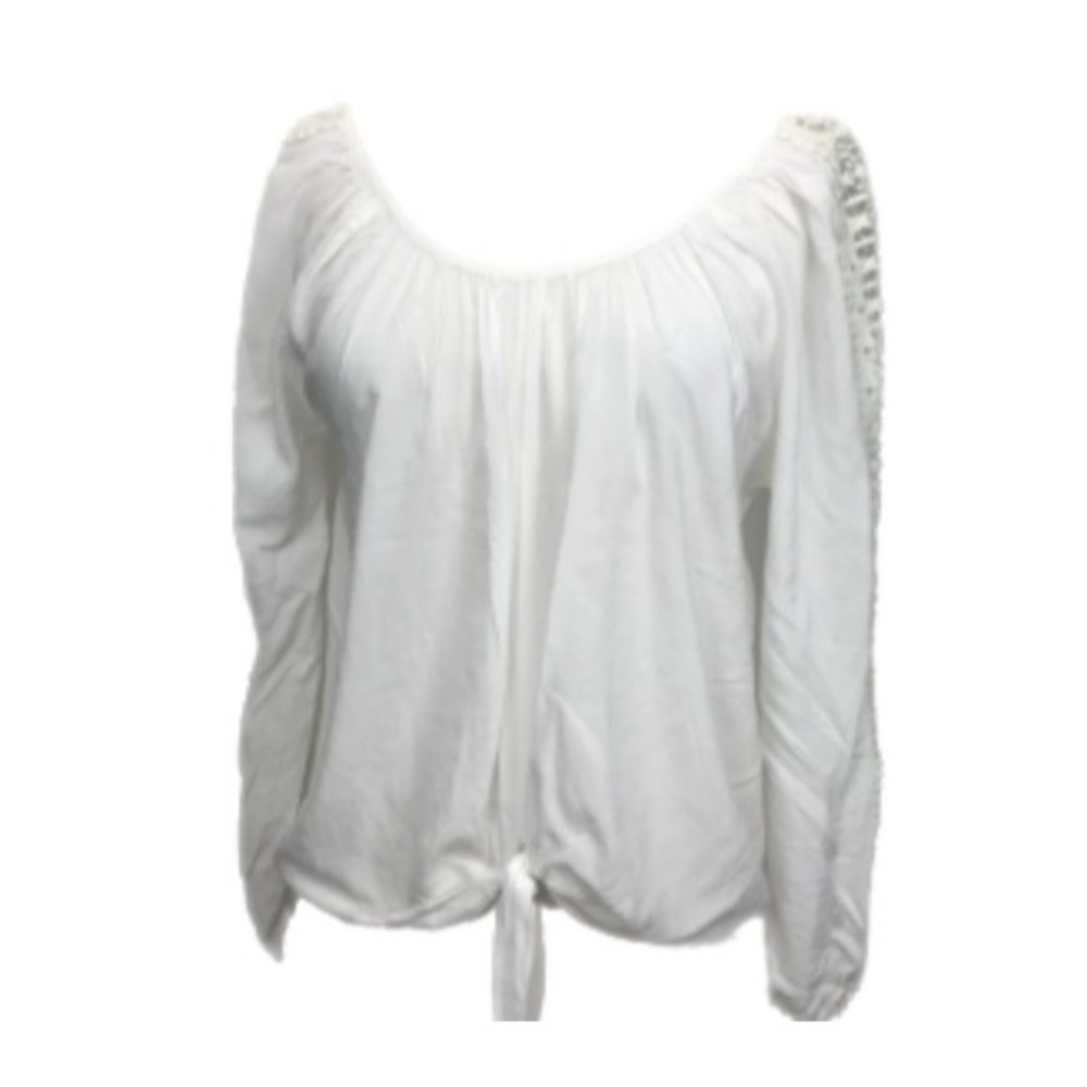 American Rag Laced Sleeve Crew Neck Blouse White